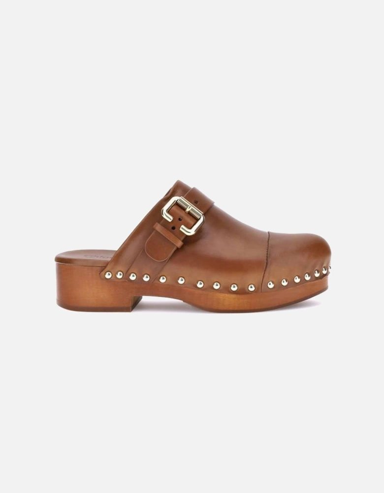 Jeannette Calfskin Mules with Wooden Platform Women - Brown Sandals