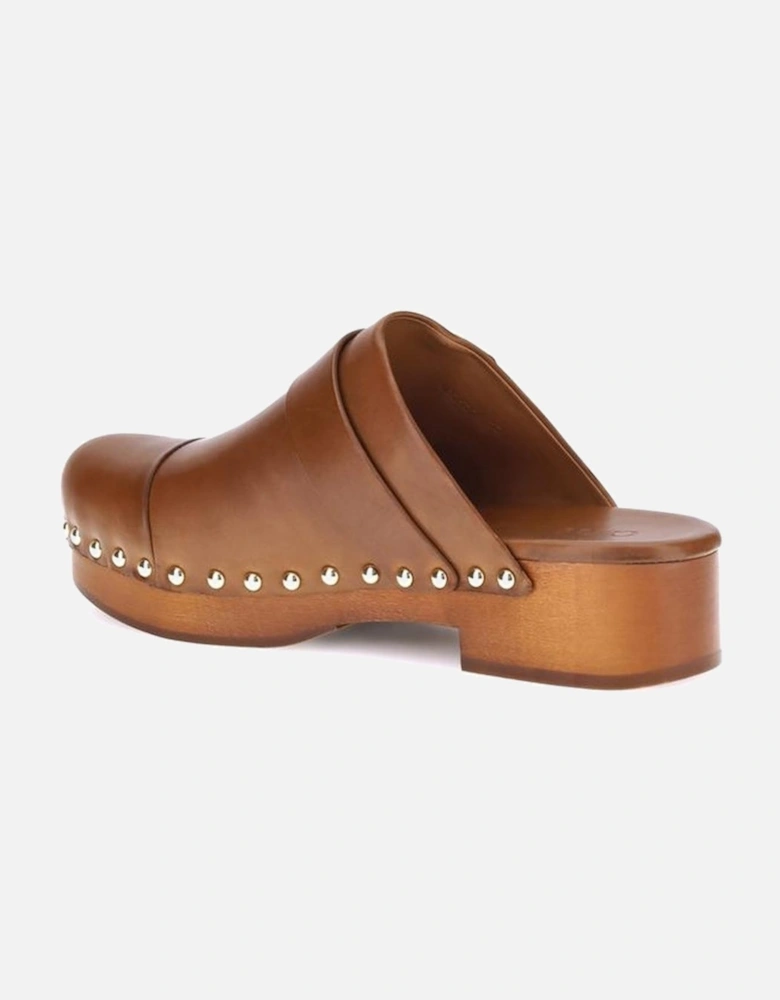 Jeannette Calfskin Mules with Wooden Platform Women - Brown Sandals