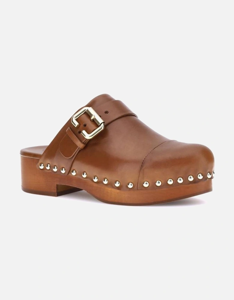 Jeannette Calfskin Mules with Wooden Platform Women - Brown Sandals