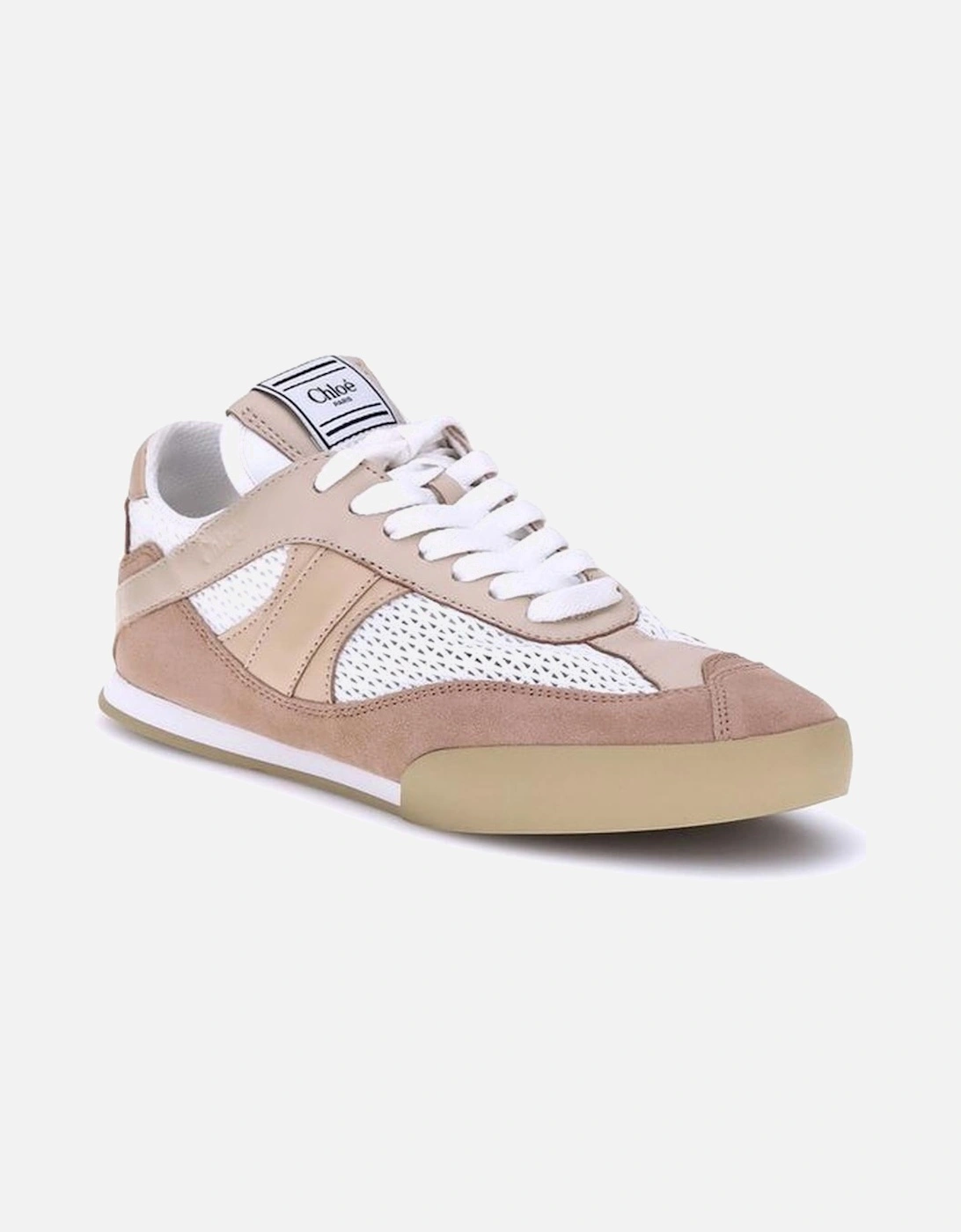 Mesh and Leather Suede Kick Sneakers Women - Beige