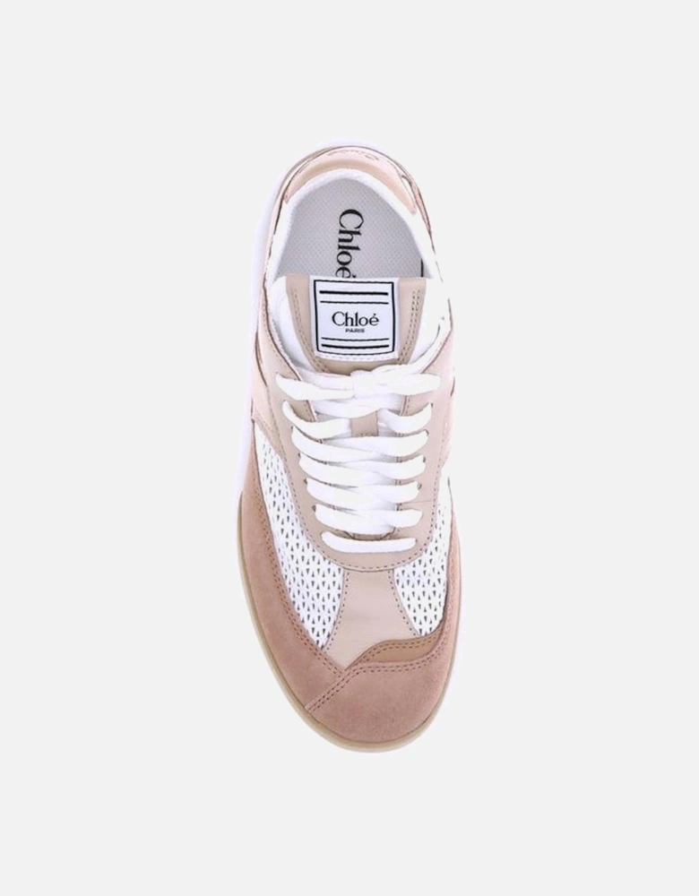 Mesh and Leather Suede Kick Sneakers Women - Beige
