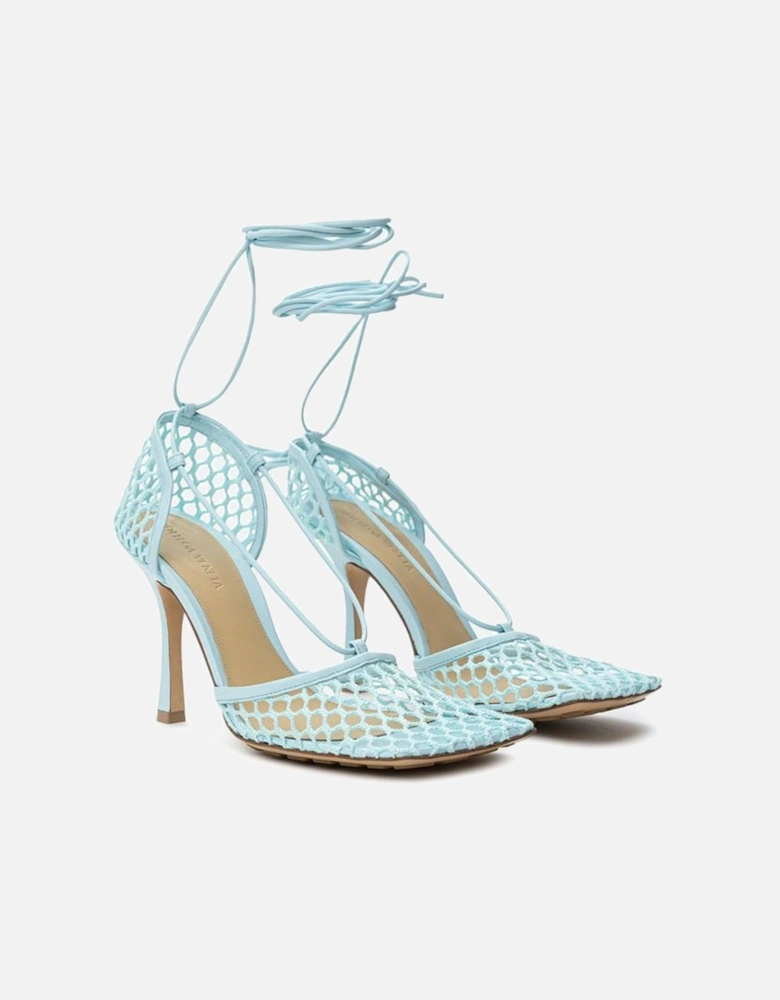Stretch Mesh Square Toe Lace-Up Sandals Women - Blue
