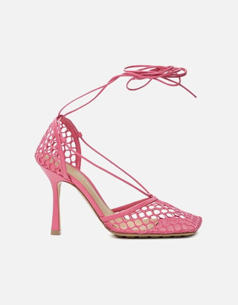 Stretch Mesh Lace-Up Square Toe Sandals Women - Pink