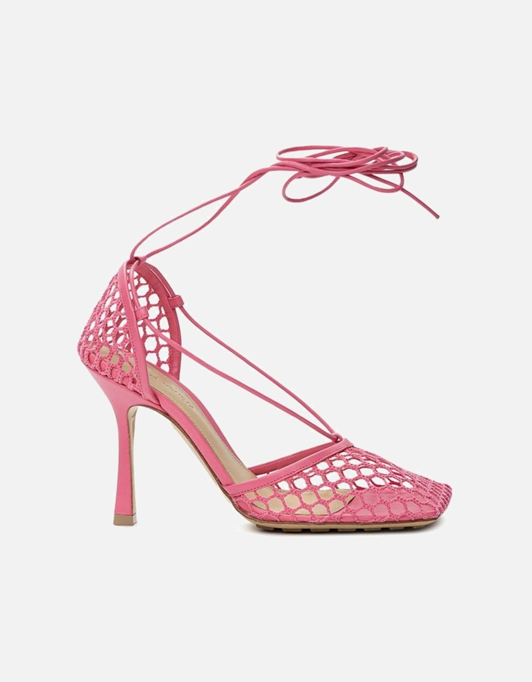 Stretch Mesh Lace-Up Square Toe Sandals Women - Pink, 7 of 6
