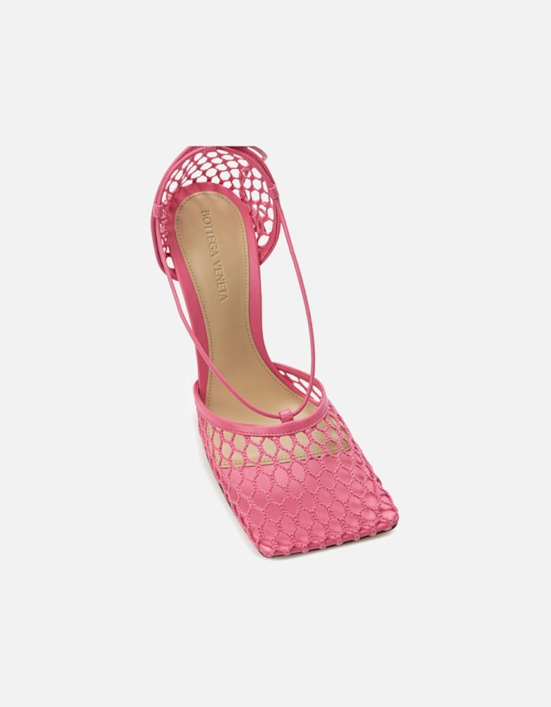 Stretch Mesh Lace-Up Square Toe Sandals Women - Pink