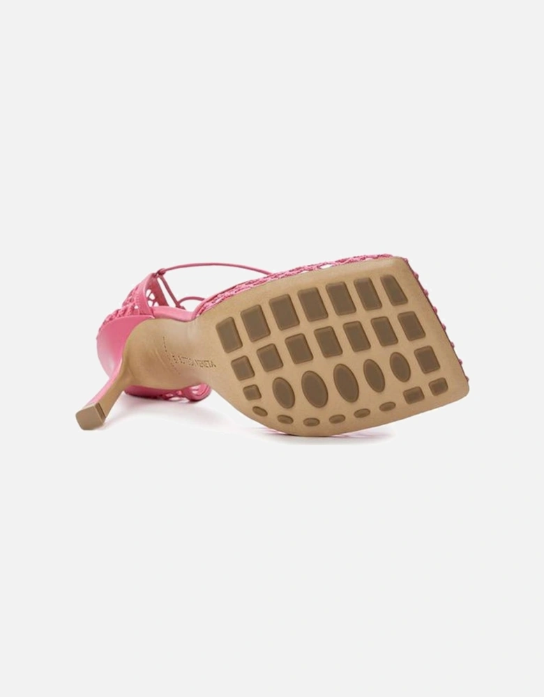 Stretch Mesh Lace-Up Square Toe Sandals Women - Pink