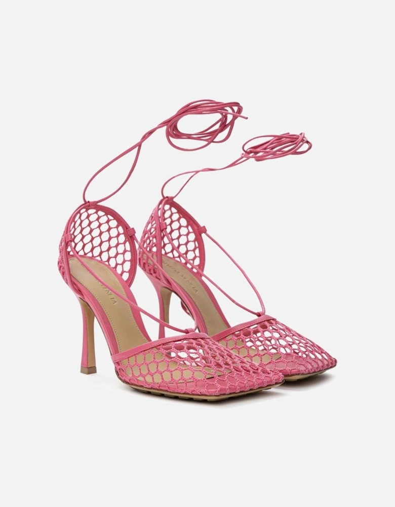 Stretch Mesh Lace-Up Square Toe Sandals Women - Pink
