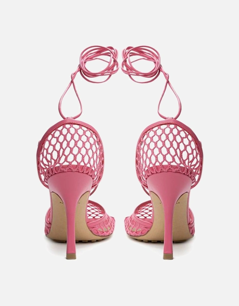 Stretch Mesh Lace-Up Square Toe Sandals Women - Pink