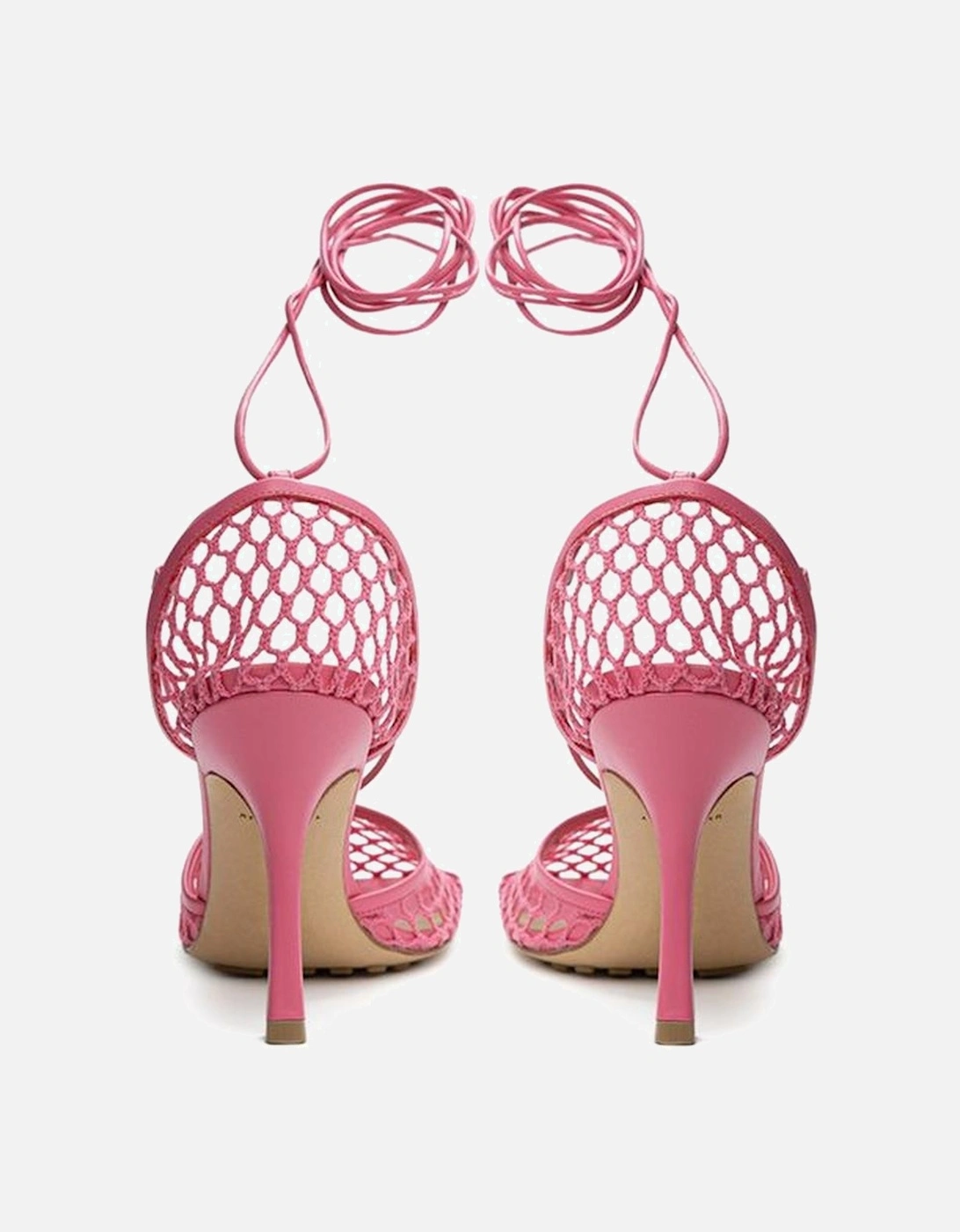 Stretch Mesh Lace-Up Square Toe Sandals Women - Pink