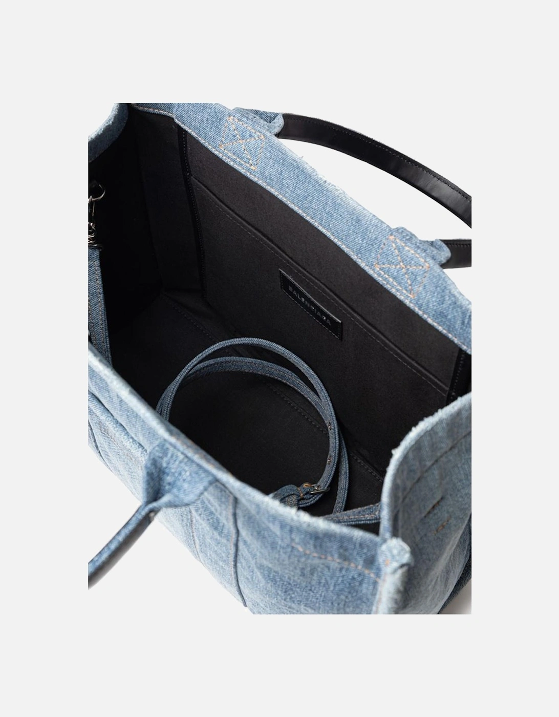 Denim Hardware Tote Handbag with Leather Handles Women - Blue Sweaters