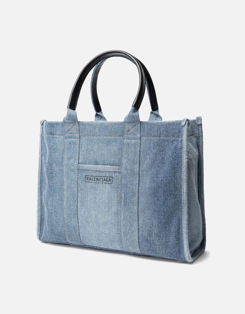 Denim Hardware Tote Handbag with Leather Handles Women - Blue Sweaters
