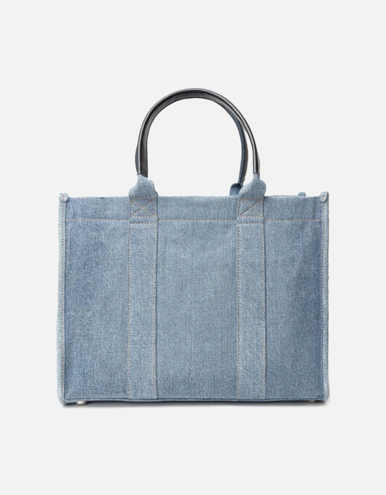 Denim Hardware Tote Handbag with Leather Handles Women - Blue Sweaters