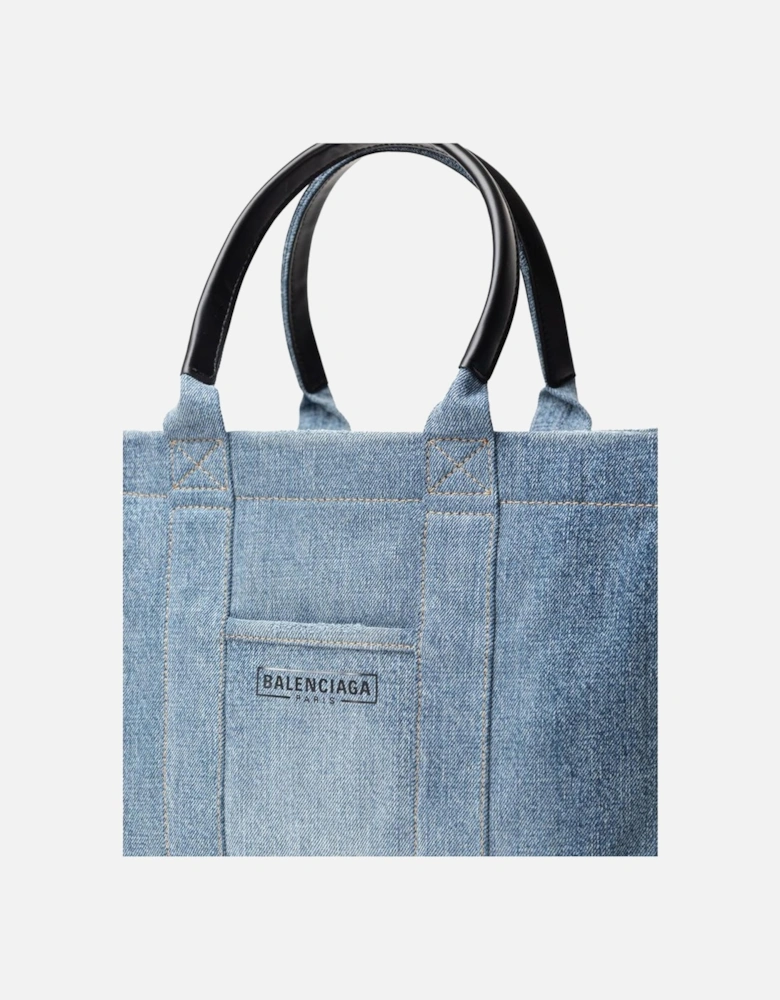 Denim Hardware Tote Handbag with Leather Handles Women - Blue Sweaters