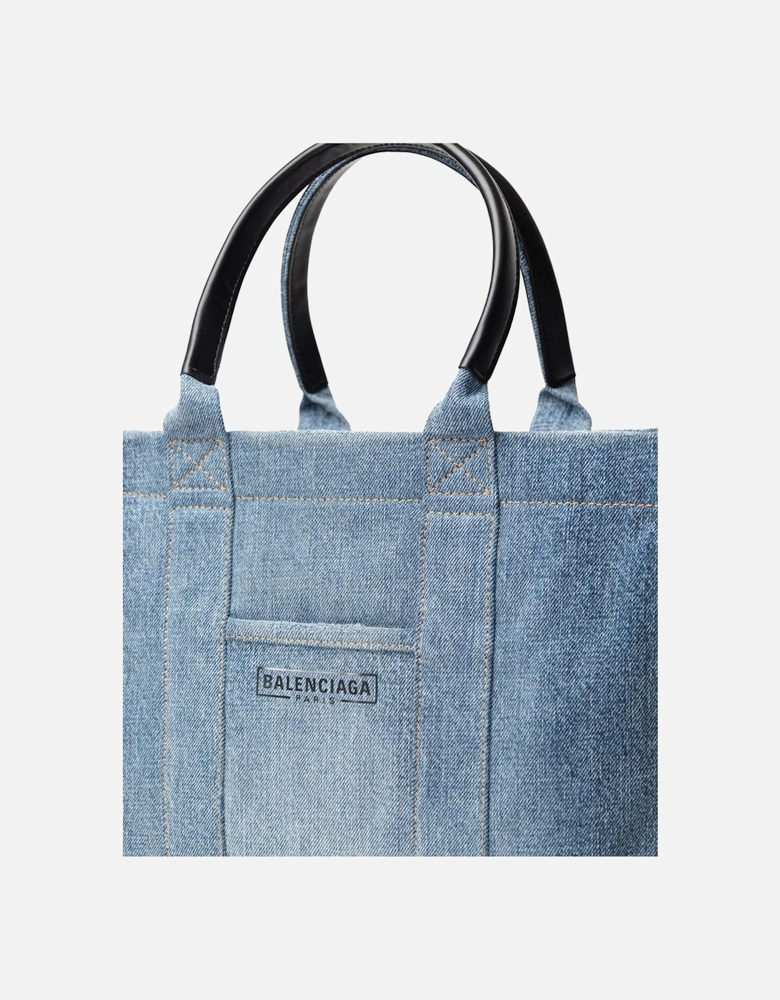 Denim Hardware Tote Handbag with Leather Handles Women - Blue Sweaters