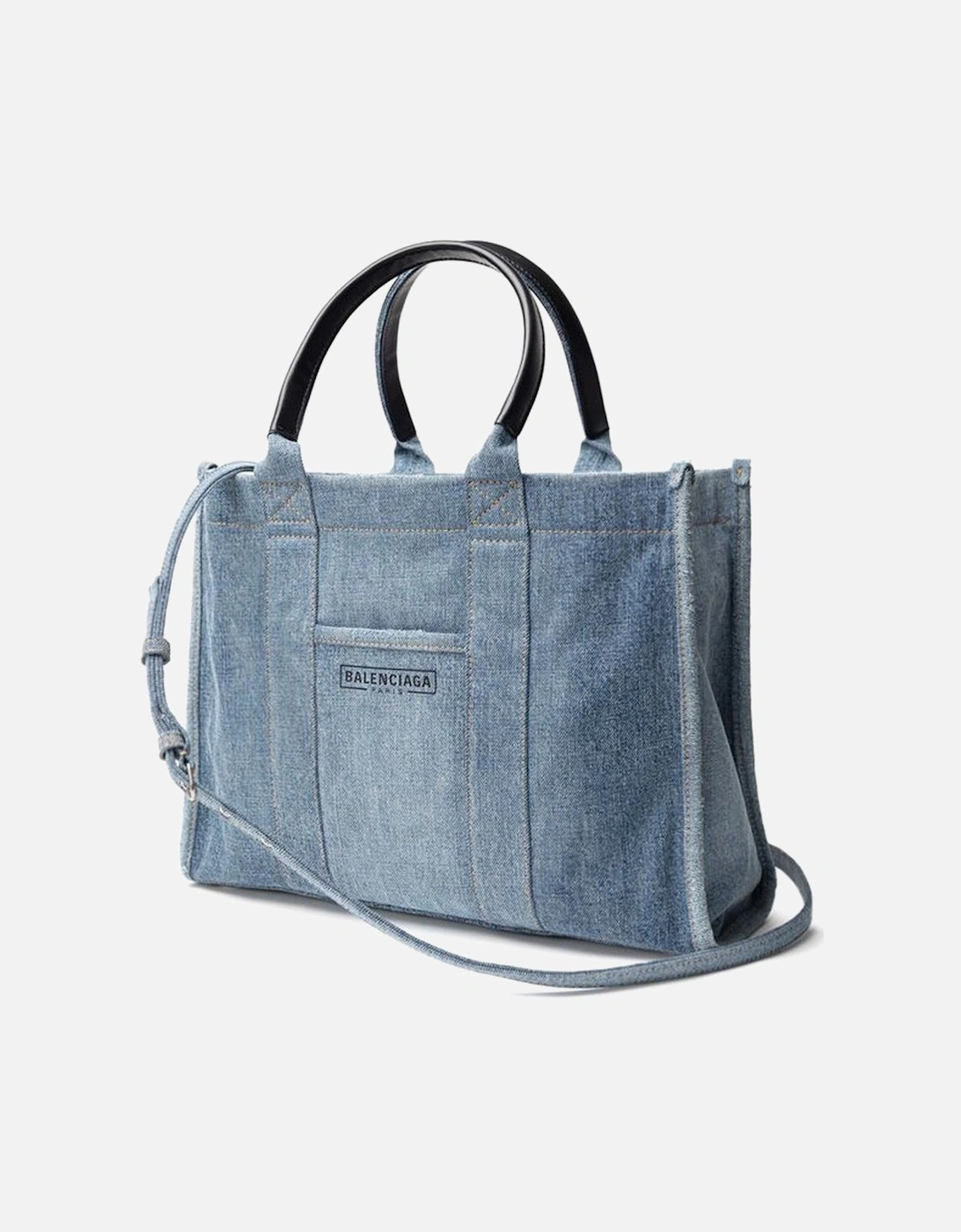 Denim Hardware Tote Handbag with Leather Handles Women - Blue Sweaters