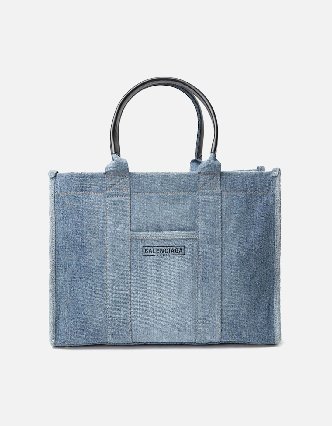 Denim Hardware Tote Handbag with Leather Handles Women - Blue Sweaters, 7 of 6