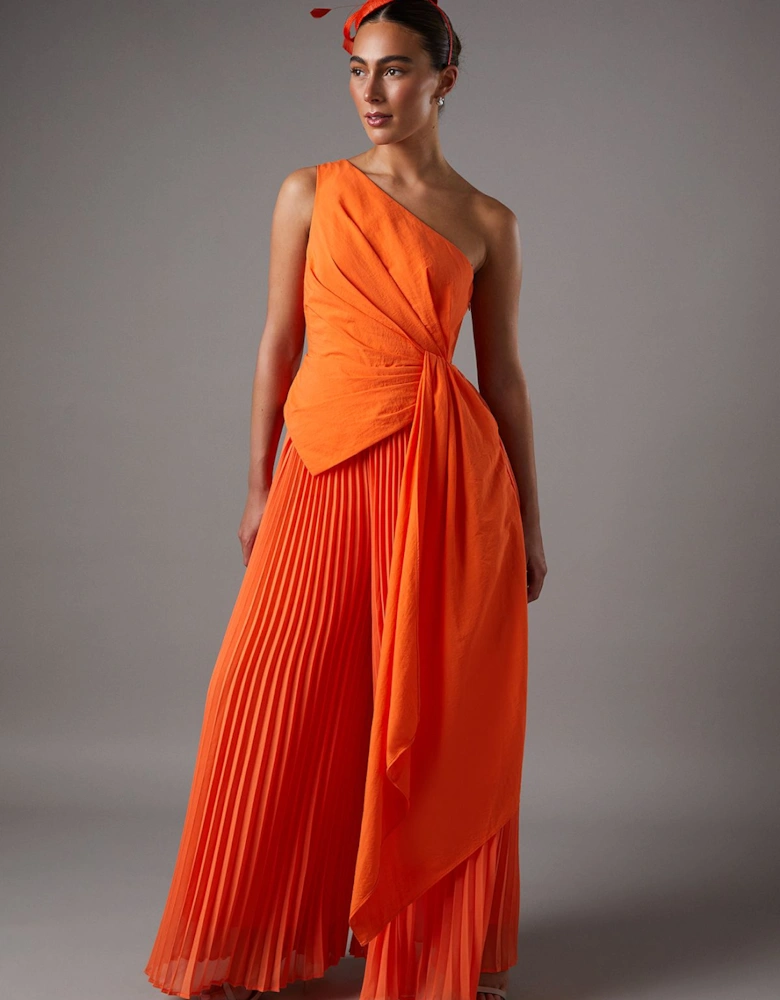 One Shoulder Drape Detail Wide Leg Jumpsuit