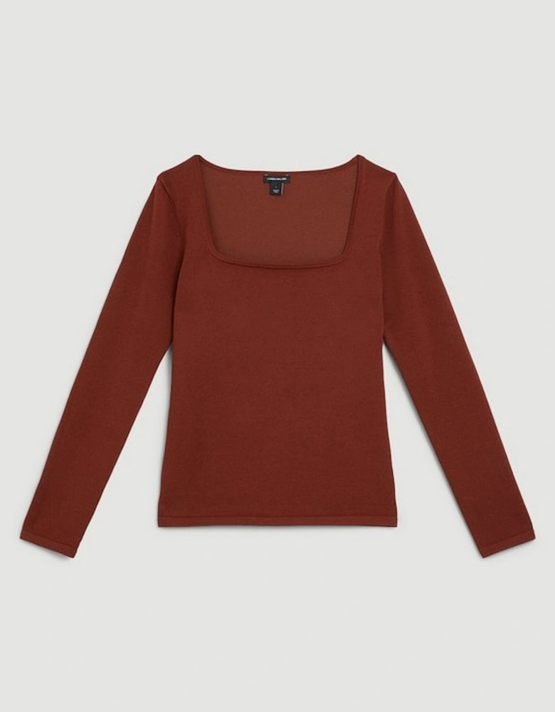 Viscose Blend Square Neck Figure Form Knitted Top