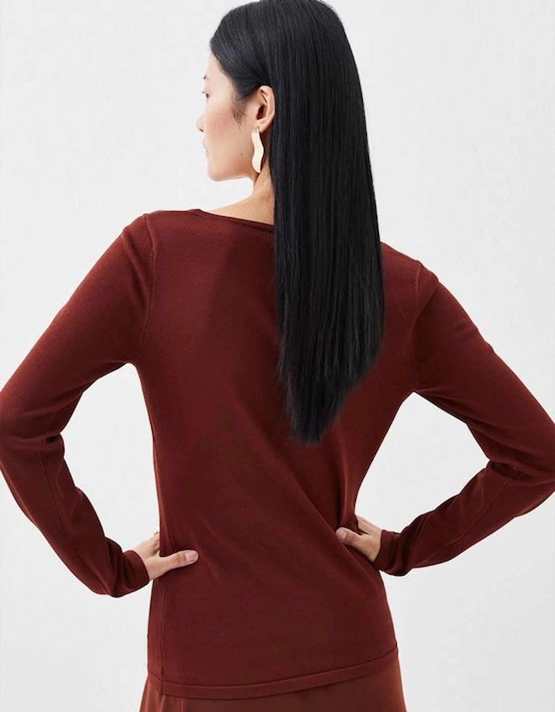 Viscose Blend Square Neck Figure Form Knitted Top