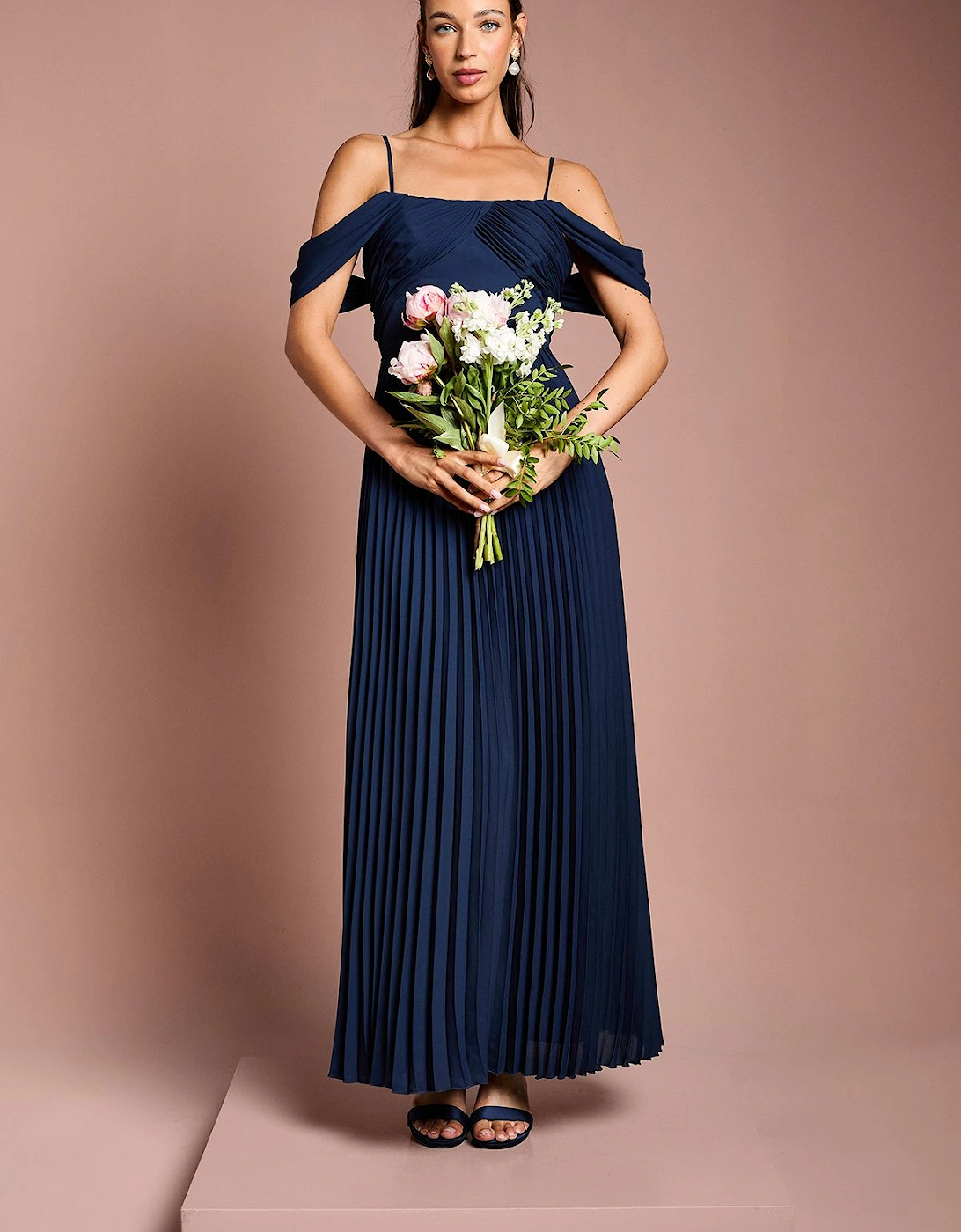 Bardot Pleated Maxi Bridesmaid Dress, 2 of 1