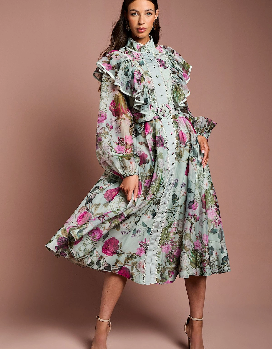 Long Sleeve Printed Organza Shirt Dress, 2 of 1