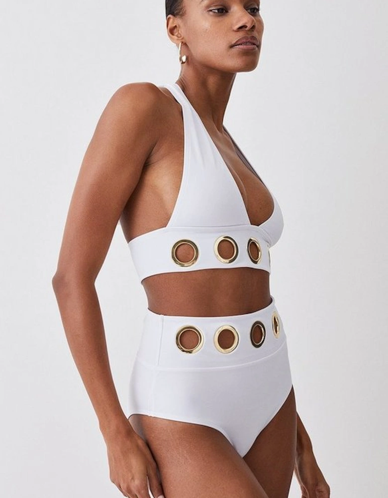 Eyelet Detail High Waist Bikini Bottoms