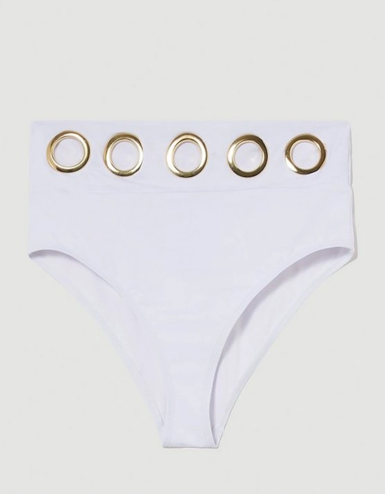 Eyelet Detail High Waist Bikini Bottoms