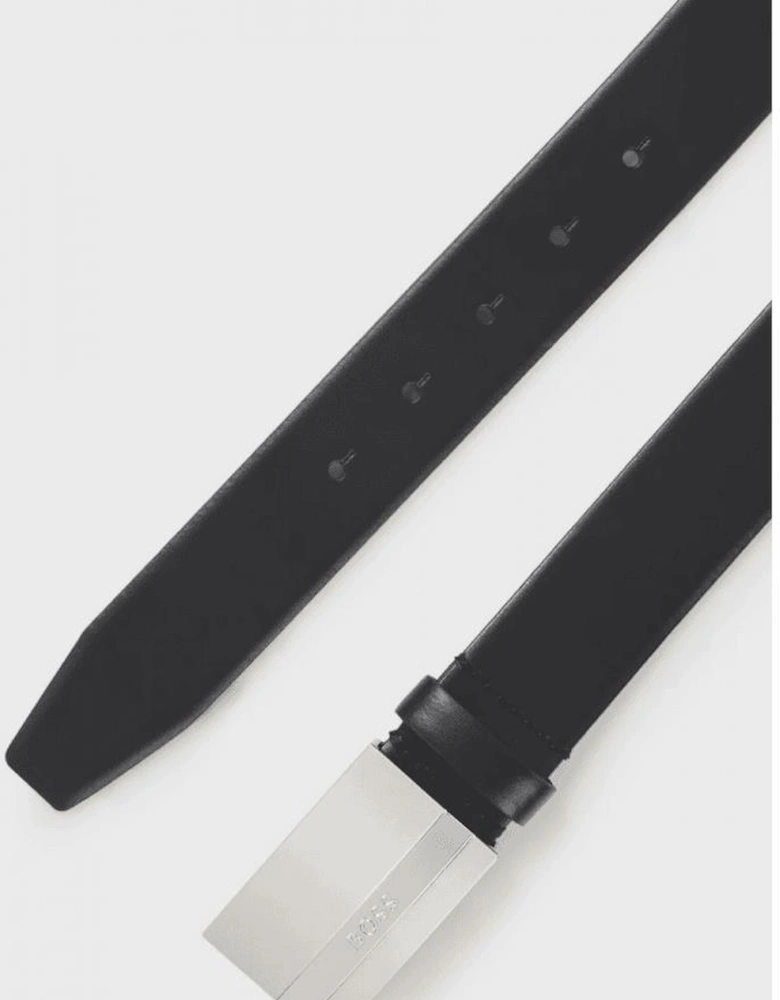 Baxton Plaque Logo Leather Black Belt