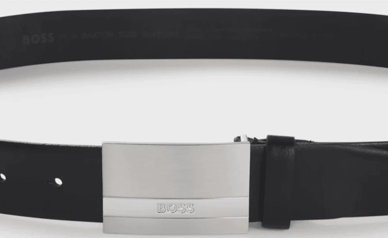 Baxton Plaque Logo Leather Black Belt