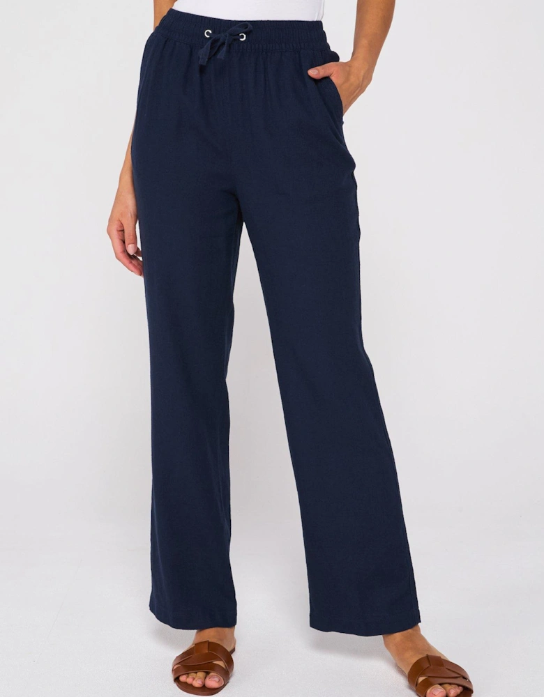 Linen Blend Trousers - Navy