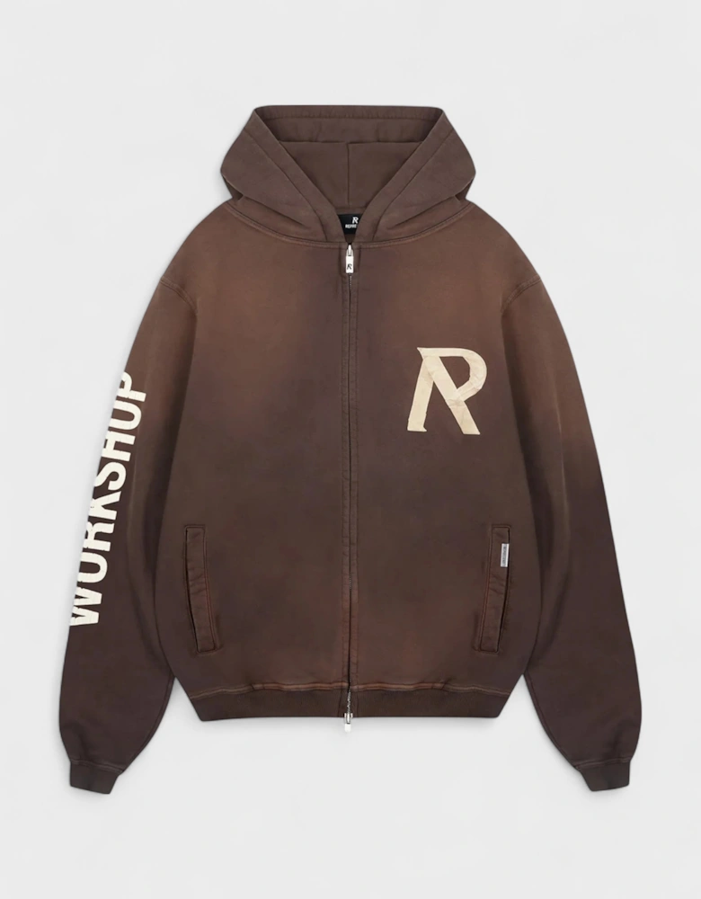 Masking Tape Initial Zipped Hoodie Cedar Brown
