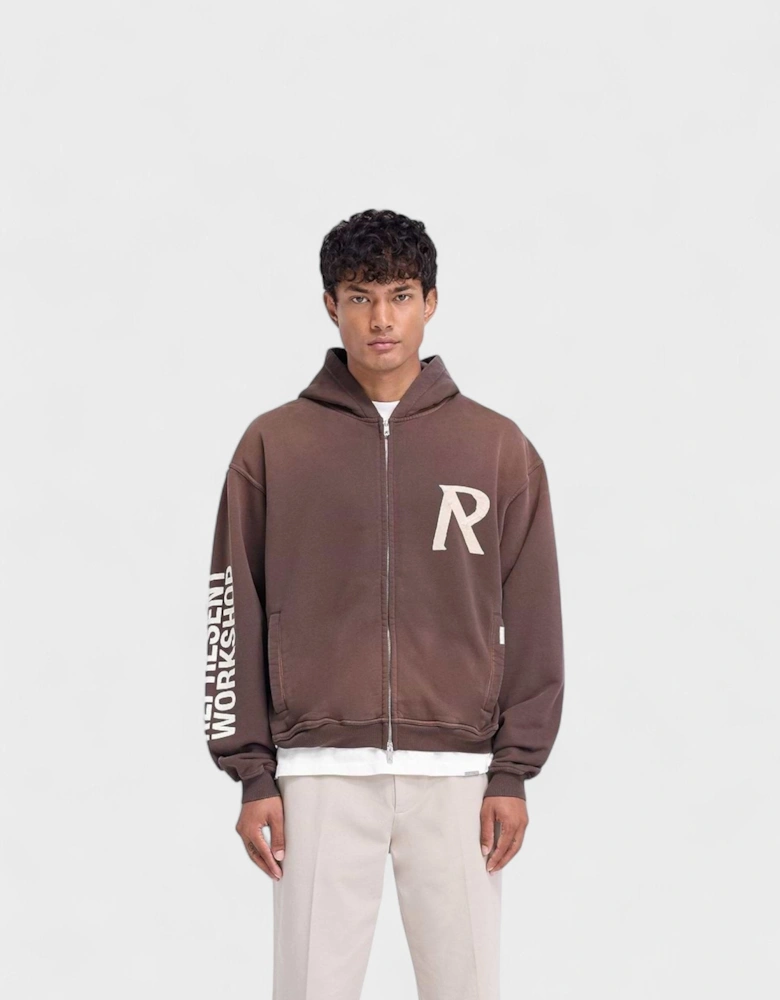 Masking Tape Initial Zipped Hoodie Cedar Brown
