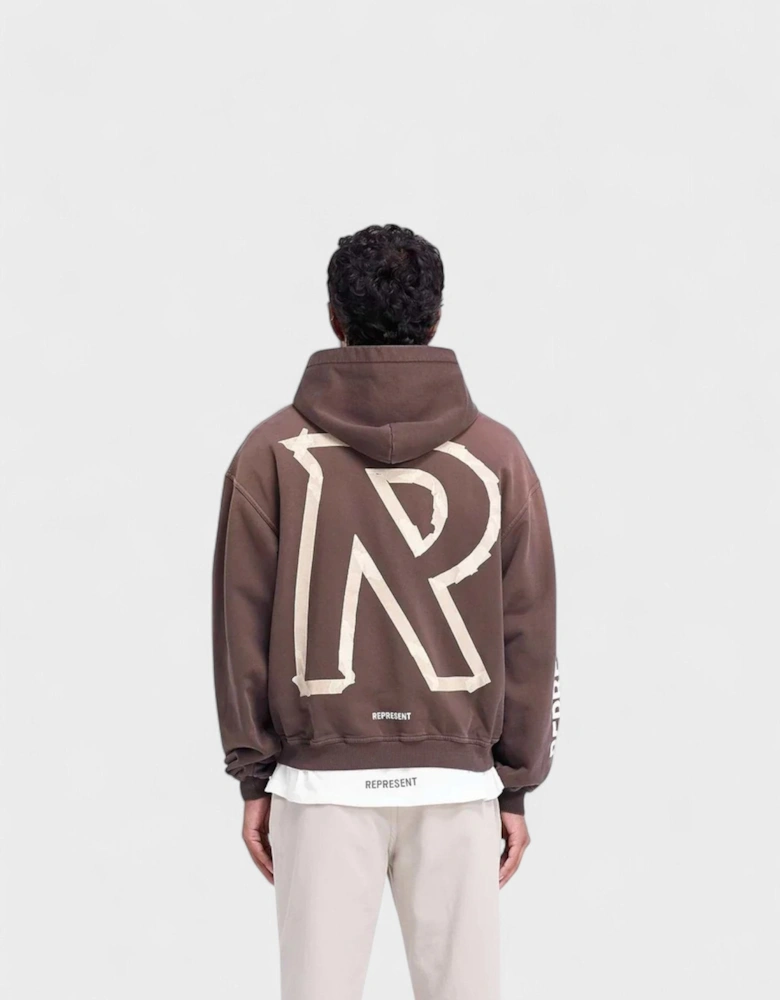 Masking Tape Initial Zipped Hoodie Cedar Brown