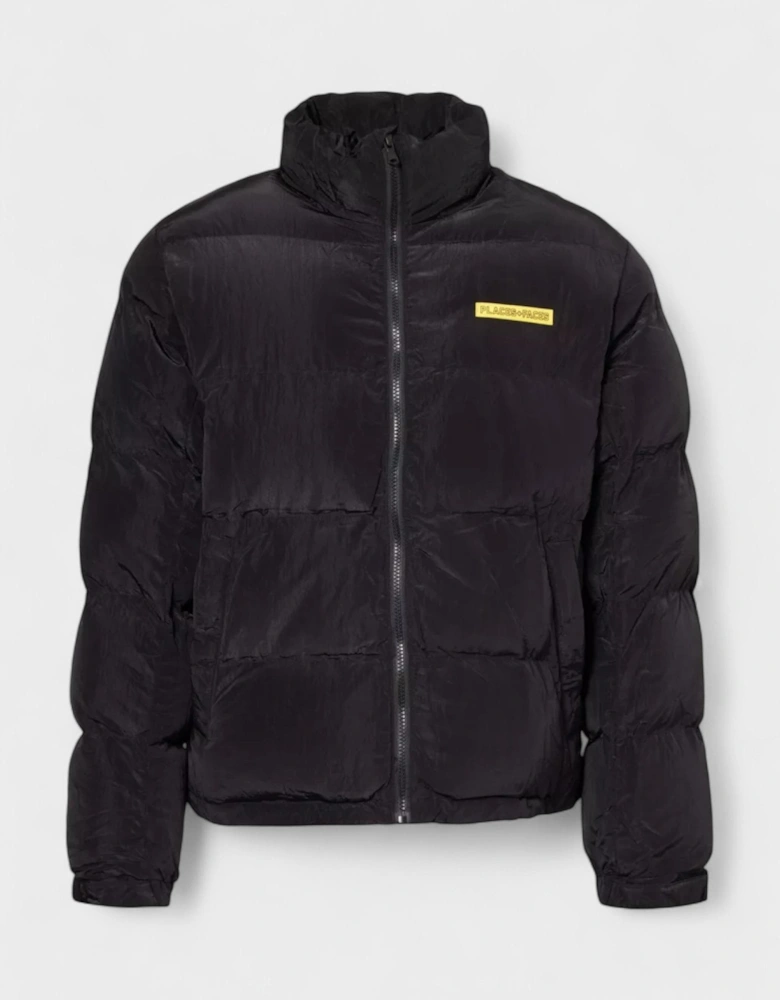 HIgh Neck Woven Blend Down Puffer Black