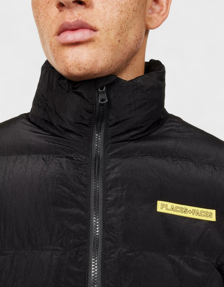 HIgh Neck Woven Blend Down Puffer Black