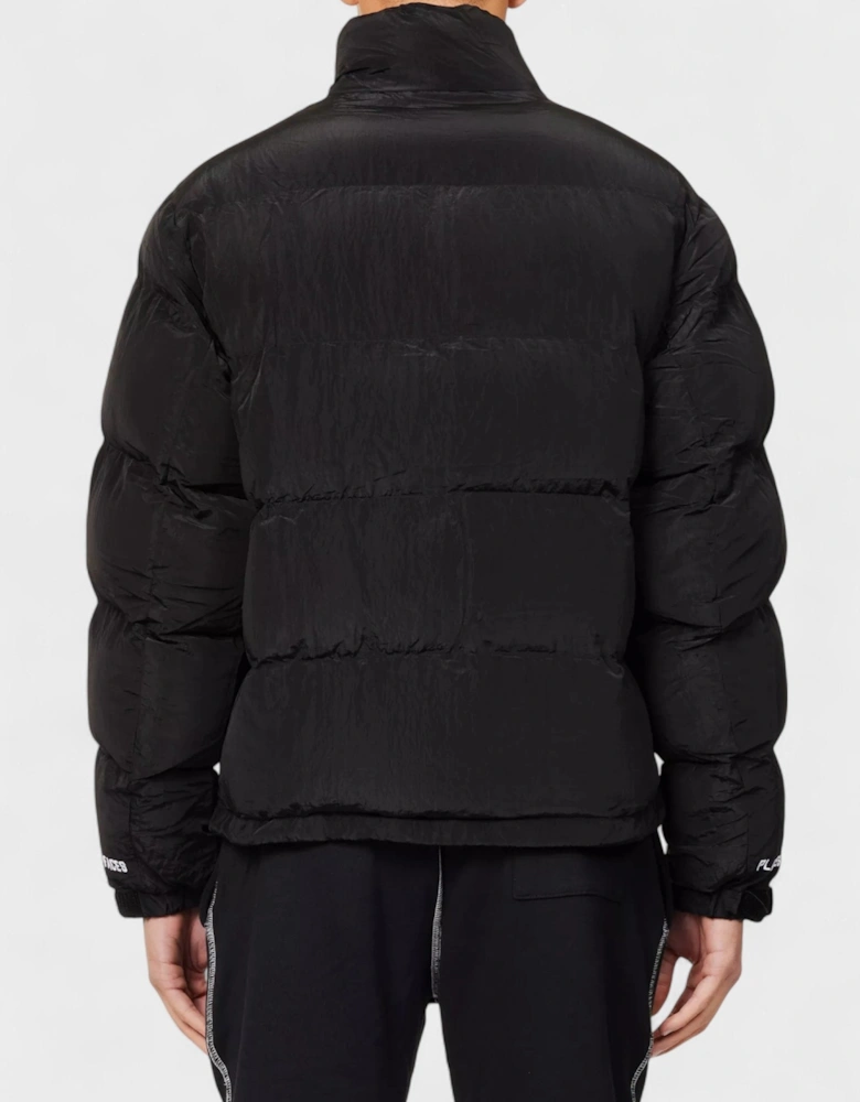 HIgh Neck Woven Blend Down Puffer Black