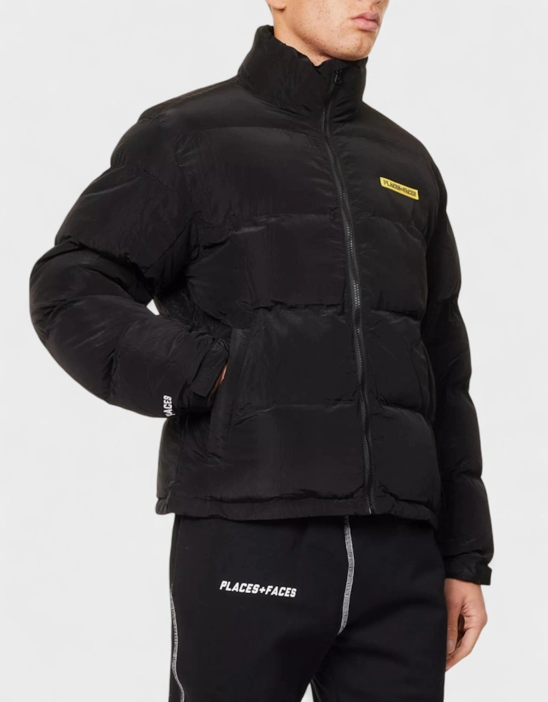HIgh Neck Woven Blend Down Puffer Black