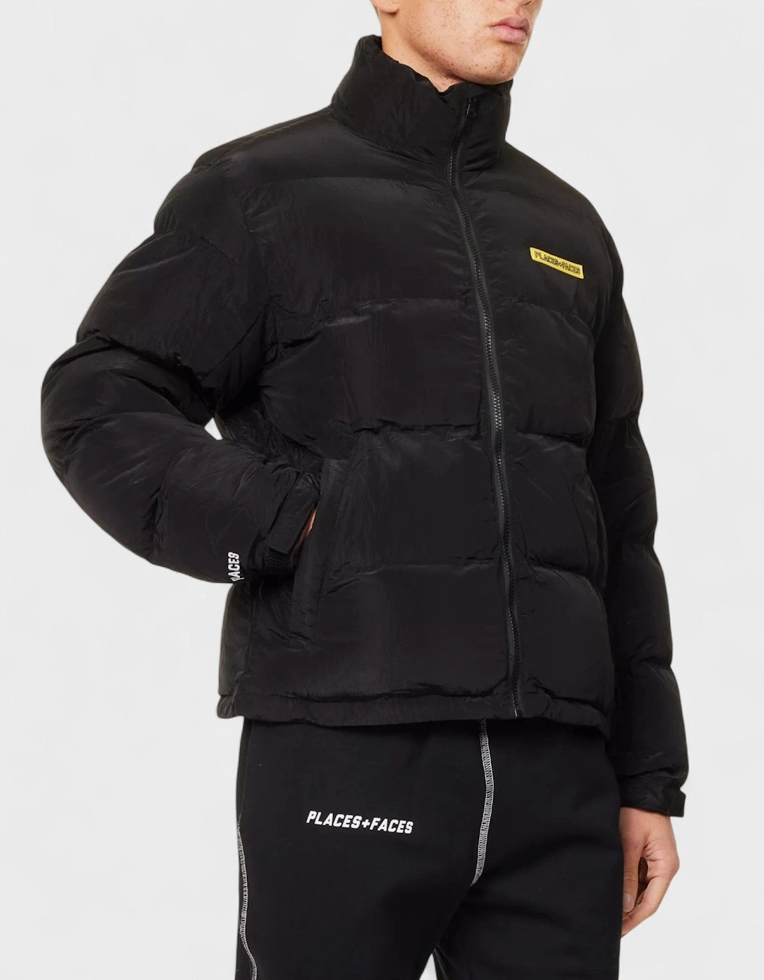 HIgh Neck Woven Blend Down Puffer Black