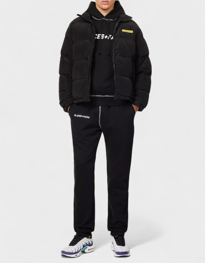 HIgh Neck Woven Blend Down Puffer Black