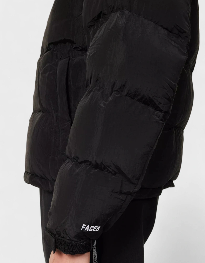 HIgh Neck Woven Blend Down Puffer Black