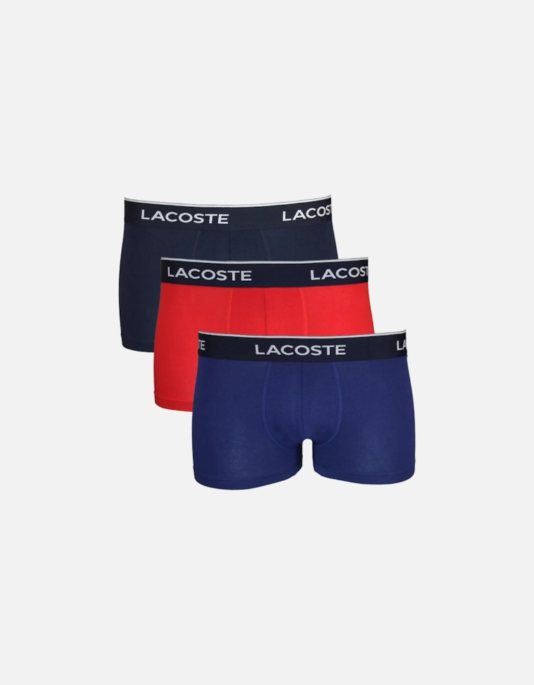 3-Pack Stretch Cotton Boxer Trunks, Navy, Red ,Blue