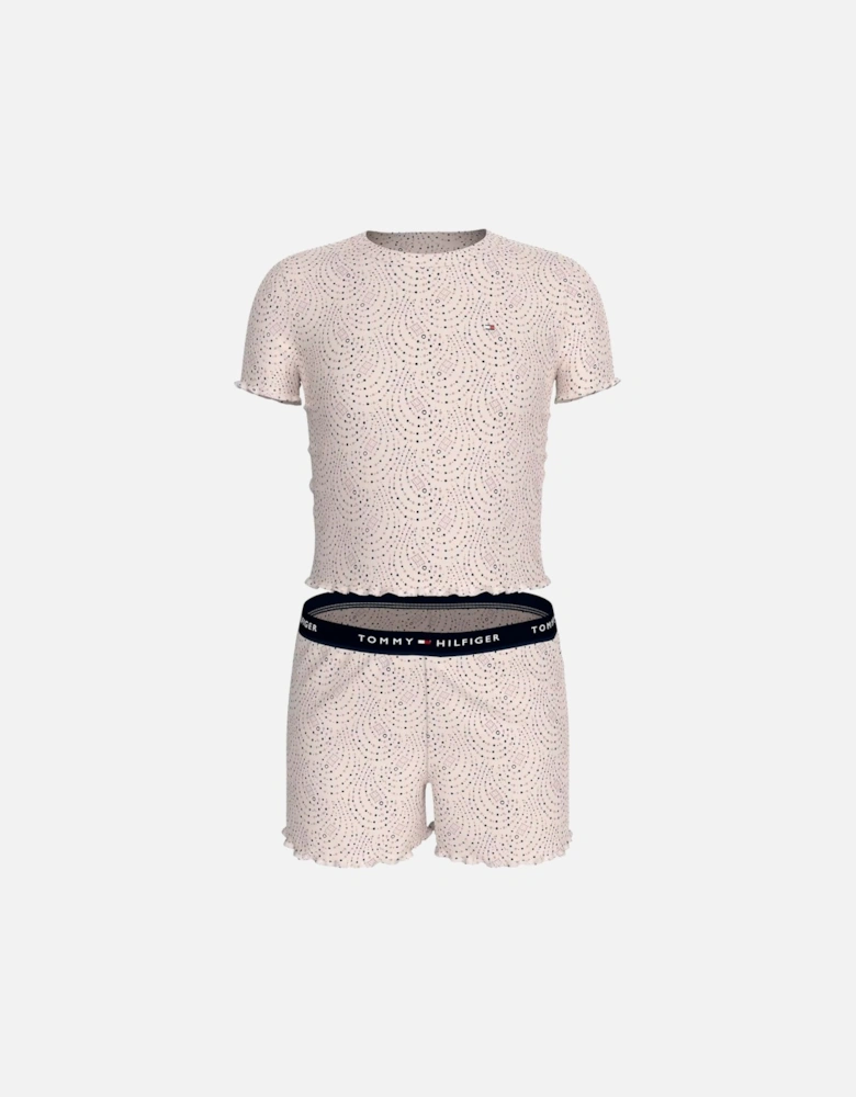 Girls Paisley Dot Short Pyjama Set, Soft Pink