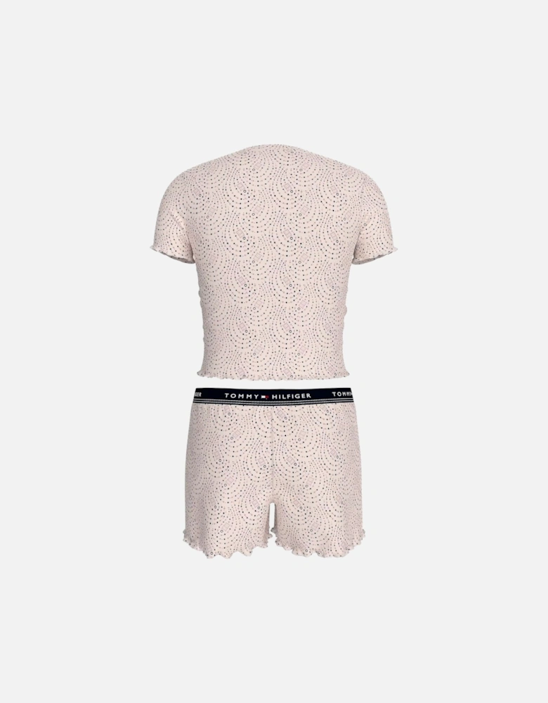Girls Paisley Dot Short Pyjama Set, Soft Pink