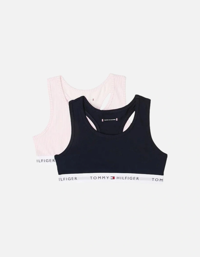 Girls 2-Pack Ithica Stripe Bralette Set, Pink/Navy