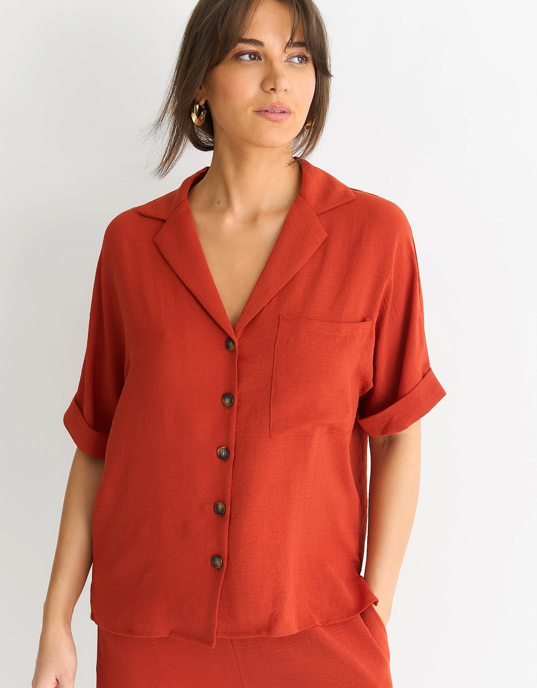 Gini London Women's Rust Air Flow Oversized Shirt Top - Red - Size: 12/14