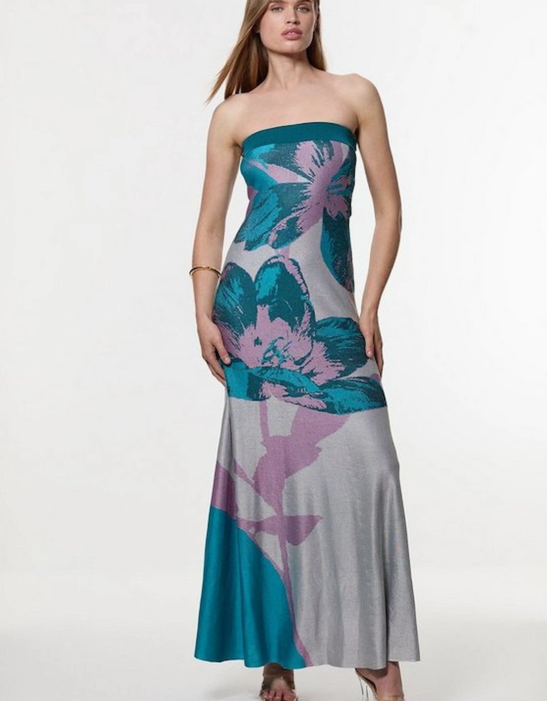 Placement Floral Jacquard Slinky Knit Bandeau Midi Dress, 5 of 4