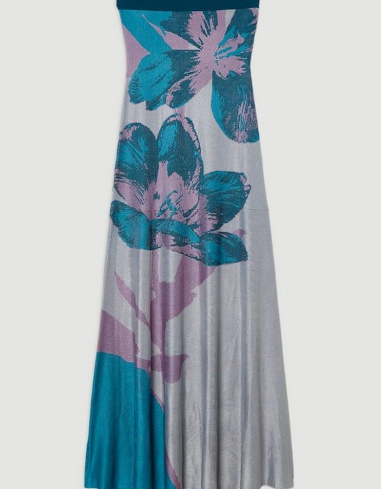 Placement Floral Jacquard Slinky Knit Bandeau Midi Dress