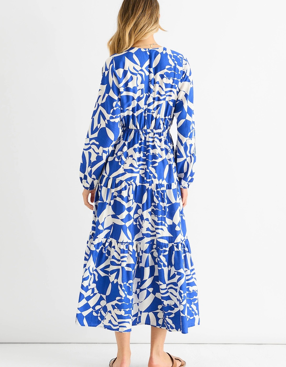 Blue Abstract Wrap Elasticated Waist Midaxi Dress