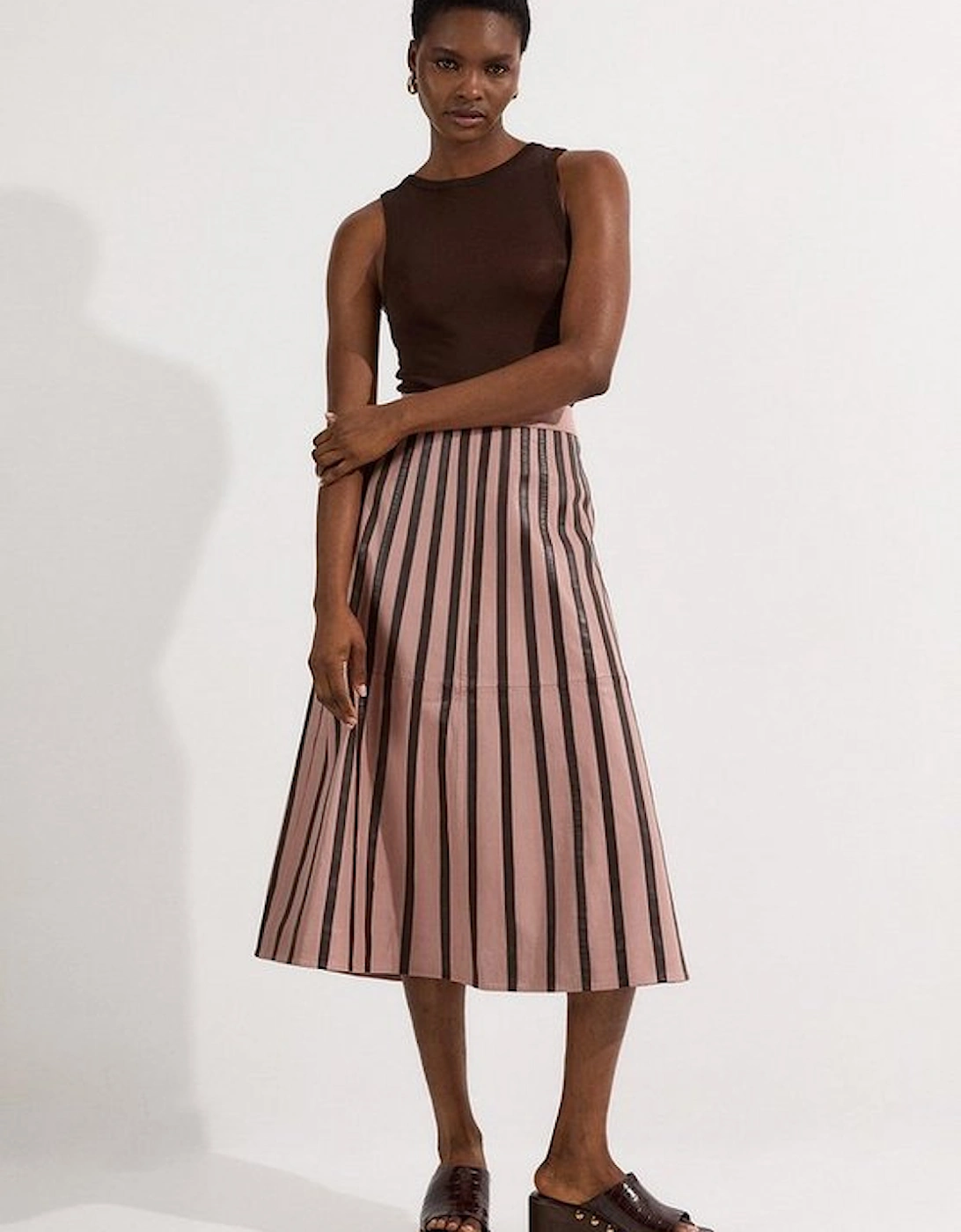 Leather Stripe Mix Full Midi Skirt, 2 of 1