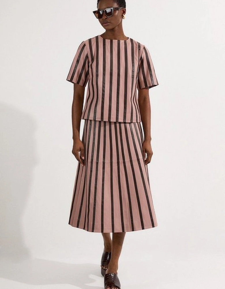Leather Stripe Mix Full Midi Skirt